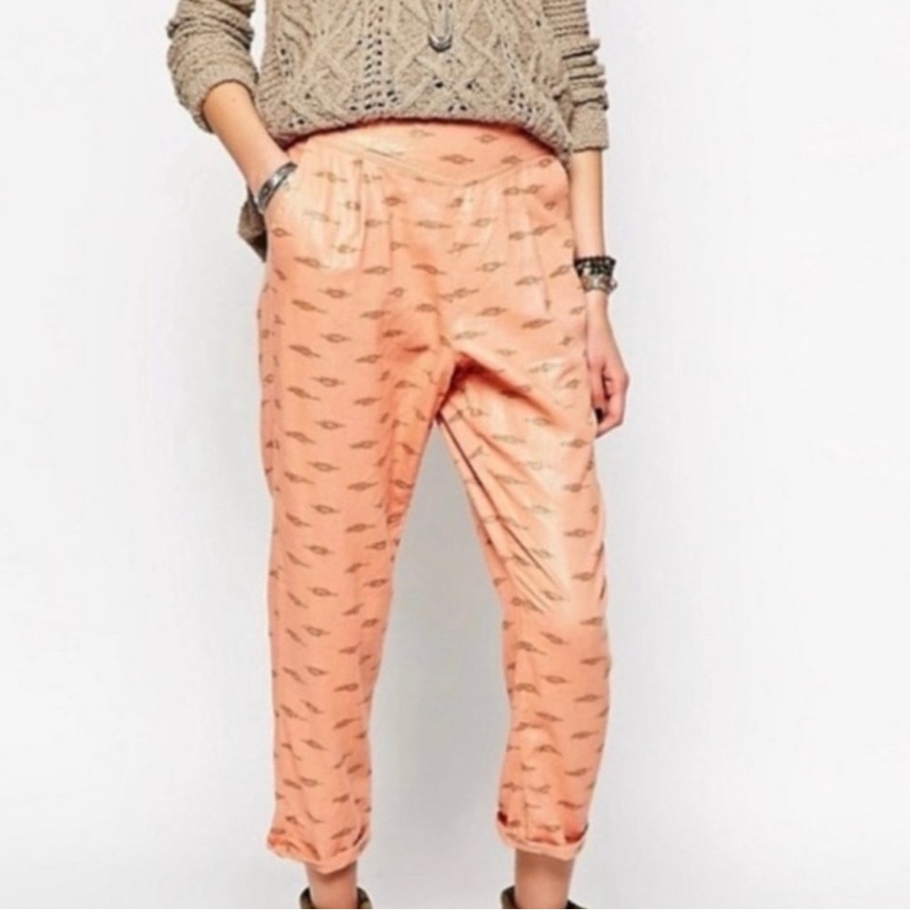 Free People | Easy Pleat Linen blend Peach-Gold Pull-on Pants Aztec Harem Medium